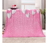 KBDQGX Super Soft Thickened Flannel Couch Blanket Baby Size 130X150Cm Sherpa Fleece Throw Blanket Pink Heart Printed Pattern Fluffy Comfy Warm Microfiber Plush Sofa/Bed Blanket