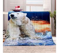 KBDQGX Super Soft Thickened Flannel Couch Blanket Baby Size 130X150Cm Sherpa Fleece Throw Blanket White Animal Bear Printed Pattern Fluffy Comfy Warm Microfiber Plush Sofa/Bed Blanket