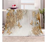 KBDQGX Super Soft Thickened Flannel Couch Blanket Baby Size 150X150Cm Sherpa Fleece Throw Blanket Golden Butterfly Flowers Printed Pattern Fluffy Comfy Warm Microfiber Plush Sofa/Bed Blanket