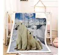 KBDQGX Super Soft Thickened Flannel Couch Blanket Baby Size 150X150Cm Sherpa Fleece Throw Blanket White Polar Bear Animal Printed Pattern Fluffy Comfy Warm Microfiber Plush Sofa/Bed Blanket