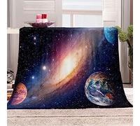 KBDQGX Super Soft Thickened Flannel Couch Blanket Baby Size 150X180Cm Sherpa Fleece Throw Blanket Space Galaxy Planet Printed Pattern Fluffy Comfy Warm Microfiber Plush Sofa/Bed Blanket