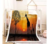 KBDQGX Super Soft Thickened Flannel Couch Blanket Baby Size 150X200Cm Sherpa Fleece Throw Blanket Sunset Animal Giraffe Printed Pattern Fluffy Comfy Warm Microfiber Plush Sofa/Bed Blanket