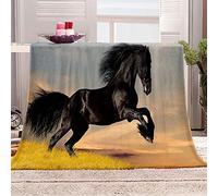 KBDQGX Super Soft Thickened Flannel Couch Blanket Baby Size 70X100Cm Sherpa Fleece Throw Blanket Black Animal Horse Printed Pattern Fluffy Comfy Warm Microfiber Plush Sofa/Bed Blanket