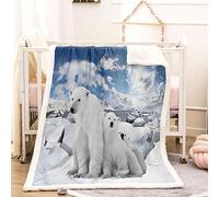 KBDQGX Super Soft Thickened Flannel Couch Blanket Baby Size 70X100Cm Sherpa Fleece Throw Blanket Glacier Polar Bear Printed Pattern Fluffy Comfy Warm Microfiber Plush Sofa/Bed Blanket