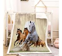 KBDQGX Super Soft Thickened Flannel Couch Blanket Baby Size 70X100Cm Sherpa Fleece Throw Blanket White Brown Animal Horse Printed Pattern Fluffy Comfy Warm Microfiber Plush Sofa/Bed Blanket