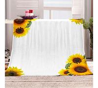 KBDQGX Super Soft Thickened Flannel Couch Blanket Baby Size 70X100Cm Sherpa Fleece Throw Blanket Yellow Sunflower Printed Pattern Fluffy Comfy Warm Microfiber Plush Sofa/Bed Blanket