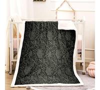 KBDQGX Super Soft Thickened Flannel Couch Blanket Baby Size 80X150Cm Sherpa Fleece Throw Blanket Black Embossed Pattern Printed Pattern Fluffy Comfy Warm Microfiber Plush Sofa/Bed Blanket
