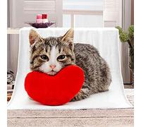 KBDQGX Super Soft Thickened Flannel Couch Blanket Baby Size 80X150Cm Sherpa Fleece Throw Blanket Red Heart Shaped Animal Cat Printed Pattern Fluffy Comfy Warm Microfiber Plush Sofa/Bed Blanket