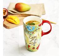 KBEAZY Ceramic Mug Large Coffee Cup Tall Mugs Porcelain Latte Tea Cup with Lid 17oz,Enjoy Life