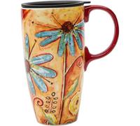 KBEAZY Ceramic Mug Large Coffee Cup Tall Travel Mugs Porcelain Latte Tea Cup with Lid 17oz,Orange