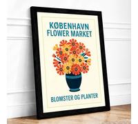 København Flower Market Retro Framed Wall Art Print A3 Black