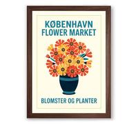 København Flower Market Retro Framed Wall Art Print A4 (29.7×21cm) Walnut, Wall Decor for Living Room, Bedroom, Office & Home, Ready to Hang, Art Gift