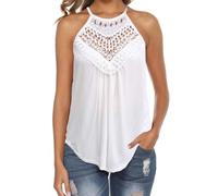 KBEPEY Womens Tops Round Neck Ladies Vest Tops Elegant Tank Tops Women Loose Pleated T Shirts Summer Casual Sleeveless Long Camisole with Button at The Back (White M)