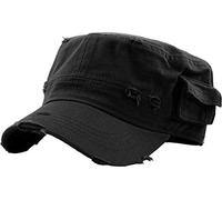 KBETHOS KBK-1465 BLK M Vintage Distressed Cadet Army Cap Basic Everyday Military Style Hat