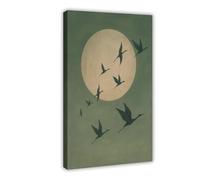 KBHJAOG Minimalist Crane Moon Poster - Soothing Bird Canvas Poster Wall Art Decor Print Picture Paintings for Living Room Bedroom Decoration 12x18inch(30x45cm)