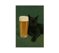 KBHJAOG Sleepy Black Cat with Beer - Whimsical Funny Bar Art Canvas Poster Wall Art Decor Print Picture Paintings for Living Room Bedroom Decoration 20x30inch(50x75cm)
