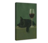 KBHJAOG Sleepy Cat with Wine Glass - Moody Gothic Bar Art Canvas Poster Bedroom Decor Landscape Office Room Decor Gift 20x30inch(50x75cm)