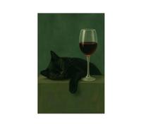 KBHJAOG Sleepy Cat with Wine Glass - Moody Gothic Bar Art Canvas Poster Wall Art Decor Print Picture Paintings for Living Room Bedroom Decoration 12x18inch(30x45cm)