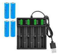KBIBCK 18650 Battery Charger with 2 Pcs 3.7V 2200mAh Batteries, Battery Charger Set with LCD Display, USB Battery Charger, Battery and Charger Set for 18650 & Other Li-ion RechargeableBattery (4 Slot)