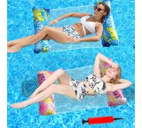 KBIBCK 2 Pack Inflatable Pool Floats Hammock, Inflatable Pool Lounger,PoolFloat Water Hammock with Manual Air Pump,4-in-1 Water HammockInflatable Floating Chair Bed Raft Recliner Float for Adult Kid