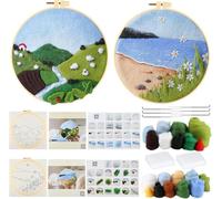 KBIBCK 2 Pack Needle Felting Kit, Wool Painting Felt for Beginner, Needle Felt Set Including Wool Roving, Felted Fabric, Picture Frame and Needle Felting Tool Instructions for DIY Home Decoration