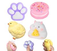 KBIBCK 4PCS Taba Squishy, Taba Squishy Set, Taba Squishy Paw, Fufu Squishy Paw, Taba Squishy Paw, Chick Cheese Hamster Squeeze Toys for Kids & Adults, Cute Fidget Toys for Boys Girls Birthday Gifts