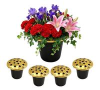 KBIBCK 5 Pcs Grave Flower Holders, Memorial Grave Pots with Golden lid, Memorial Vases for Graves,Strong Plastic Grave Flower Pots,Grave Vase for Cemeteries,Funeralsand Cemeteries Memorial Cemeteries