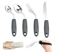 KBIBCK Adaptive Utensils Set, 4 PCS Cutlery for Arthritic Hands, Bendable Cutlery for Disabled Hands, 42° Angled, Weighted Bendable Cutlery for Disabled People Elderly Parkinson (Right-Handed)