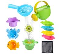 KBIBCK Baby Bath Toys for 1 2 3 Year Olds Toddler,11 PCS Water Play Swimming Pool Toys,No Mould Baby Bath Toys with Storage bag,Mould Free Colorful Stackable Boats and Spoons Shower Toys for Boys Girl