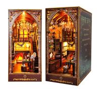 KBIBCK Book Nook Kit, DIY Booknook Miniature House Building Kit with LED Lights, 3D Wooden Puzzle Bookend Bookshelf Decor, Mini Dollhouse Model Kits for Adults Teens