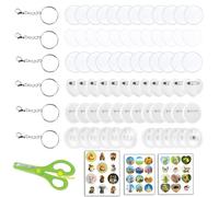KBIBCK Button Badge Accessories for Button Maker Machine, 72PCS DIY Back Buttons Pin Making Kit, Acrylic Blank ButtonPins Bulk (72 Badge and Buttons, 3 Stickers, 6 Keychains, Excluding Badge Machines)