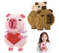 KBIBCK Capybara Building Blocks, 2PCS Capybara Cartoon Mini Building Blocks Set, Animal Block Micro Building Block, for Stress Relief, Birthday Gifts, Home Decoration