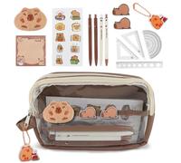 KBIBCK Capybara Pencil Case, Capybara Stationery Set with 5 Compartments, Pencil Case with Key Fob, Stickers, Brooches, Sticky Note, Large Capacity Pencil Case for Children and School (B)