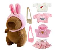 KBIBCK Capybara Plush with 8PCS Clothes &Accessories, 25cm Capybara Stuffed Animal, Cute CapybaraTeddy, Capybaras Plush Soft Toy, Dress Up Capybaras Stuffed Animal PlushToys Gift for Boy Girl (H)