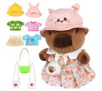 KBIBCK Capybara Plush with 9 PCS Clothes &Accessories, 25cm Capybara Stuffed Animal, Cute CapybaraTeddy, Capybaras Plush Soft Toy,Dress Up Capybaras Stuffed Animal PlushToys Gift for Kids Boy Girl (G)