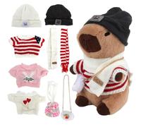 KBIBCK Capybara Plush with 9 PCS Clothes&Accessories, 25cm Capybara Stuffed Animal, Cute CapybaraTeddy, Capybaras Plush Soft Toy, Dress Up Capybaras Stuffed Animal PlushToys Gift for Kids Boy Girl (W)
