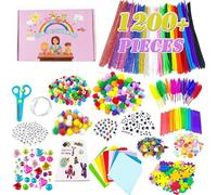 KBIBCK Craft Kits for Kids, Arts and Crafts Supplies, 1200 Pcs Kids Craft Set for Age 4 5 6 7 8, All in One DIY Crafting Box with Pipe Pom Poms, Feathers Googly Eyes, School Home Gift for Girls Boys