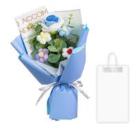 KBIBCK Crochet Flowers Bouquet, Rose Handmade Knitted Bouquet with LED Lights & Gift Bags, Crochet Artificial Flower for Birthday, Mother's Day, Graduation, Wedding, Valentine's Day (Gradient Blue)