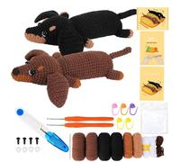 KBIBCK Crochet Kit for Beginners, Crochet Starter Kit for Kids and Adults, Makes 2 Dachshund Dog Animals, Step-by-Step Video Tutorials, Knitting Accessories, Gift Box Birthday (Dog)