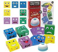 KBIBCK Face Changing Cube Game, Expression Matching Block Puzzles Thinking Training, 16 Wooden Magic Cube Building Blocks with 64 Expression Cards, Parent-Child Montessori Educational Toys for Kids