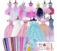 KBIBCK Fashion Designer Kit for Girls, 600+ Pcs Creativity DIY Arts and Crafts Kit, Learning Toys Sewing Kit with 4 Mannequins 26 Clothing Fabric, Sewing Kit Arts & Crafts Set for Girls Kids Ages 8-12