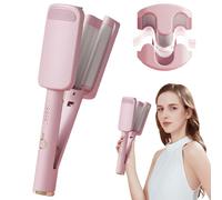 KBIBCK French Egg Roll Curling Iron, 32mm Big Wave Hair Curler, 4 Temperature Control, V Shaped Hair Curling Iron for Perfect Waves (Pink)