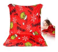 KBIBCK Grinch Cartoon Blanket, 100x150 CM Grinch Printed Super Soft Throw Blanket, Christmas 3D Design Flannel Blanket for Bed Couch Living Room Sofa Chair Adults & Kids Lightweight Warm (Red)