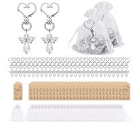 KBIBCK Guardian Angel Keychain, 90 Pack Thank You Keyrings Bulk Set with 30 Angel Keyrings 30 Organza Bags & 30 Thank You Tags for Wedding, Baby Shower, Thank You Gifts for Teacher Nurse Guest (Heart)