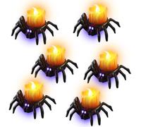 KBIBCK Halloween Spider Candles Lights, 6 PCS Flameless Spider Candle, Halloween Decorations LED Tea Lights,Battery Operated LED Candle for Haunted House Night Indoor, Spooky Theme Party Decor