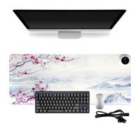KBIBCK Heated Mouse Pad, 80x33 cm Heated Desk Mat, Heated Mouse Mat, Heated Table Mat with 3 Heat Settings & 3 Hours Automatic Shut-Off, Electric Warm Desk Pad for Office Home,UK Plug (Cherry Blossom)