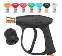 KBIBCK High Pressure Washer Gun with 7 Water Nozzle Tip, Short Jet Wash Gun with M22 14MM Hose Interface & Adaptor,1/4" Connector Pressure Washer Accessories for-Karcher for Car Washing Patio Cleaning