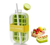 KBIBCK Ice Cube Bottle with Straw, 2 in 1 Water Bottle Ice Cube Tray with Lid and Bin, 800 ml Ice Cube Making Bottle, 2 in 1 Touch-Free Ice Cube Tray Water Bottle for Coffee, Juice, Beverage (Green)