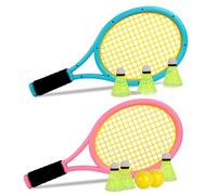 KBIBCK Kid Tennis Racket Sets, 2 Plastic Badminton Racket with 2 Foam Ball, 6 Badminton for Boys Girls (Over 3 Years Old) Leisure Sport TennisBadminton Beach Outdoor Training Play(Blue&Pink)