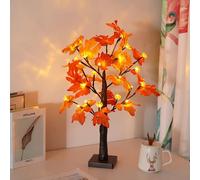 KBIBCK LED Artificial Tree,Lighted Fall Maple Tree with Cute Pumpkin Decor,Maple Tree Table Lamp,Battery Operated Fall Artificial Tree Indoor,Autumn Tree for Wedding Halloween Christmas (23.62inch)